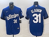 Men's Los Angeles Dodgers #31 Tyler Glasnow Number Blue 2021 City Connect Cool Base Stitched Jerseys